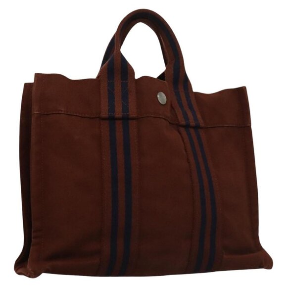 HERMES Fourre Tout PM Hand Bag Canvas Brown Auth ti2641 - Picture 1 of 16